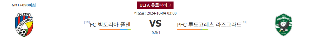 UEFA 유로파리그 2024-10-04 03:00 FC 빅토리아 플젠 vs PFC 루도고레츠 라즈그라드: 승리의 향방은?