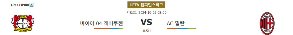 UEFA 챔피언스리그 2024-10-02 03:00 바이어 04 레버쿠젠 vs AC 밀란: 승리의 향방은?