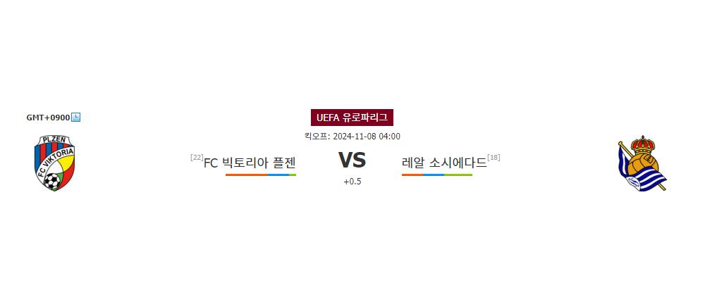 UEFA 유로파리그 2024-11-08 04:00 FC 빅토리아 플젠 vs 레알 소시에다드: 승부를 가를 뜨거운 승부 예상